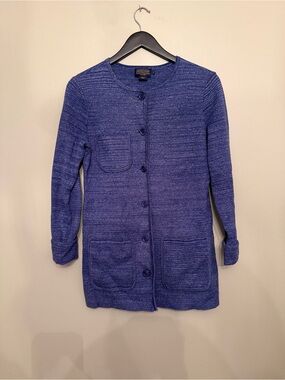 Pendleton Blue Heather Knit Longline Button Front Cardigan Sweater Jacket Small